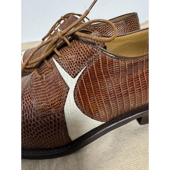 David Eden Dress Shoes Mens Size 9 Brown White Genuine Crocodile Leather Oxford main image 9